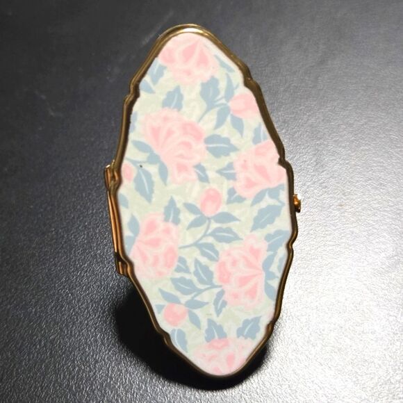 Stratton England Signed Floral Mirror Lipstick Holder Vintage Pat Number - Picture 1 of 6